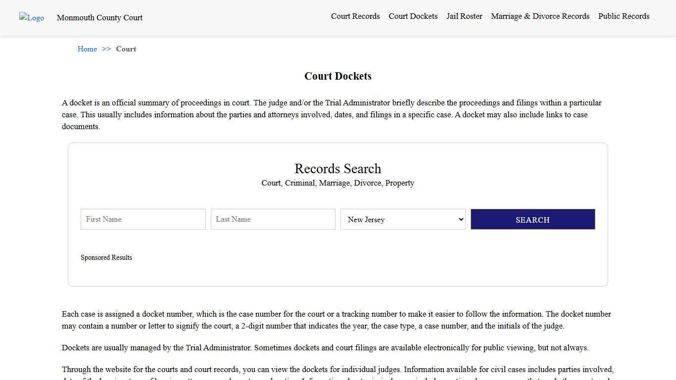 Court Dockets | Monmouth County Court